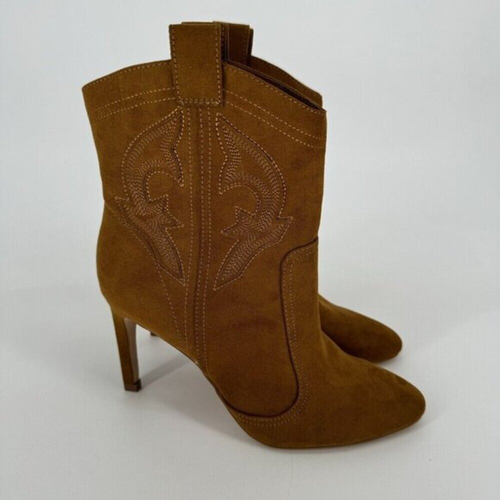 BCBGeneration Sara Western Boots Chestnut‎ Suede Stiletto Ankle Booties Size 5.5